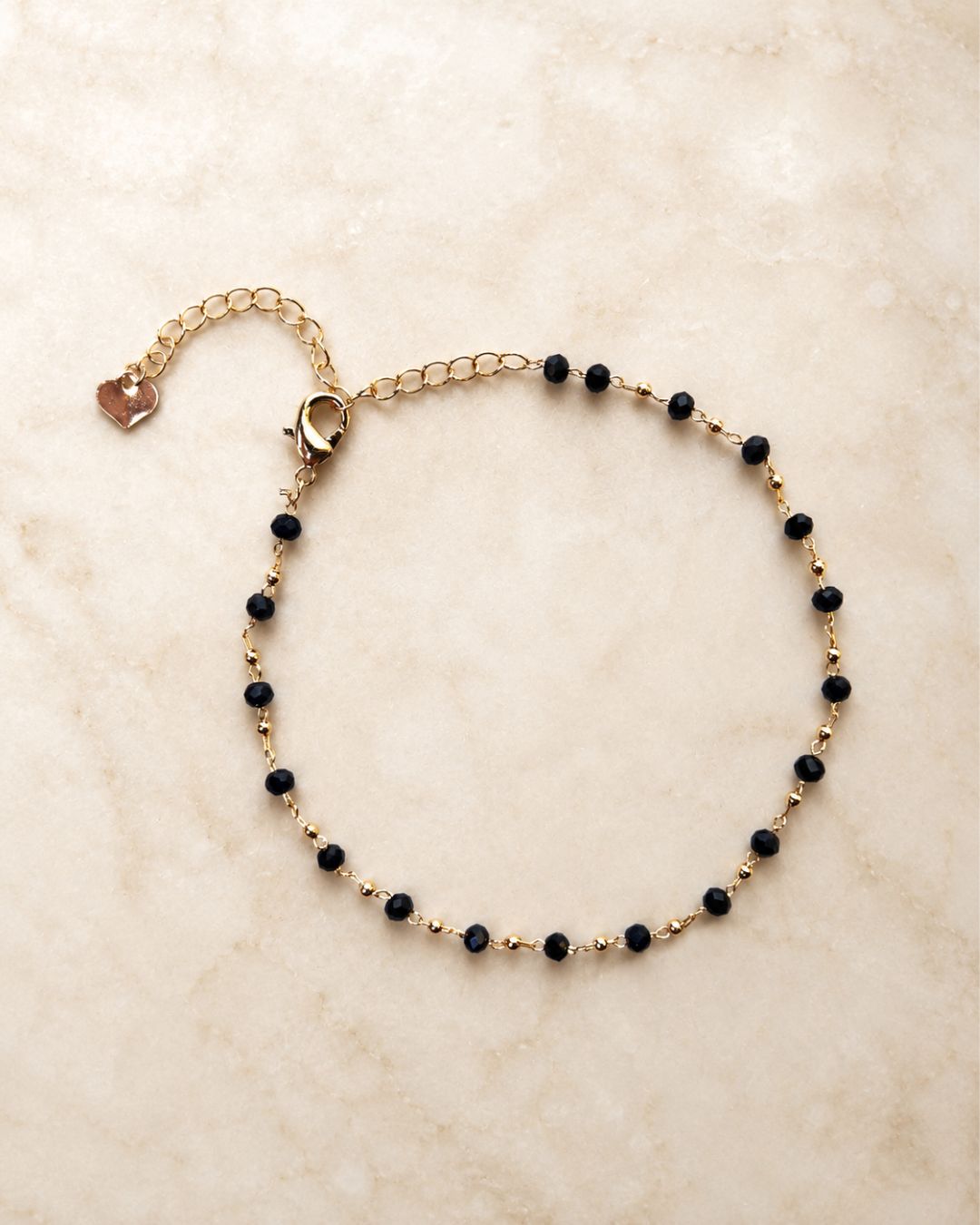 Gold Black Beaded Anklet for Women