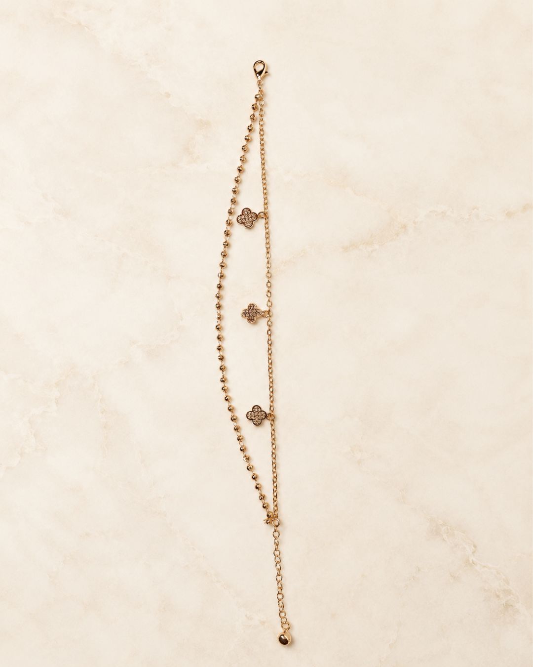 Gold Double Layer Clover Charm Anklet for Women