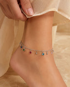 Silver Heart Crystal Dangle Anklet for Women
