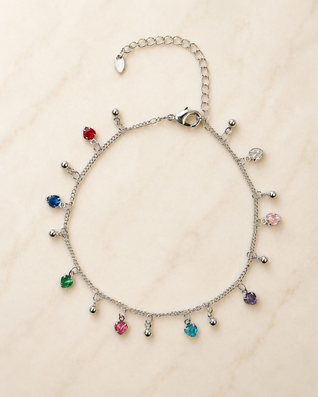 Silver Heart Crystal Dangle Anklet for Women