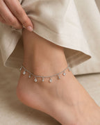 Silver Heart Crystal Dangle Anklet for Women