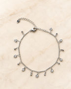 Silver Heart Crystal Dangle Anklet for Women
