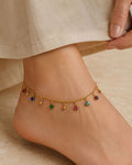 Gold Round Crystal Dangle Anklet for Women