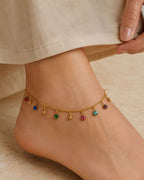 Gold Round Crystal Dangle Anklet for Women