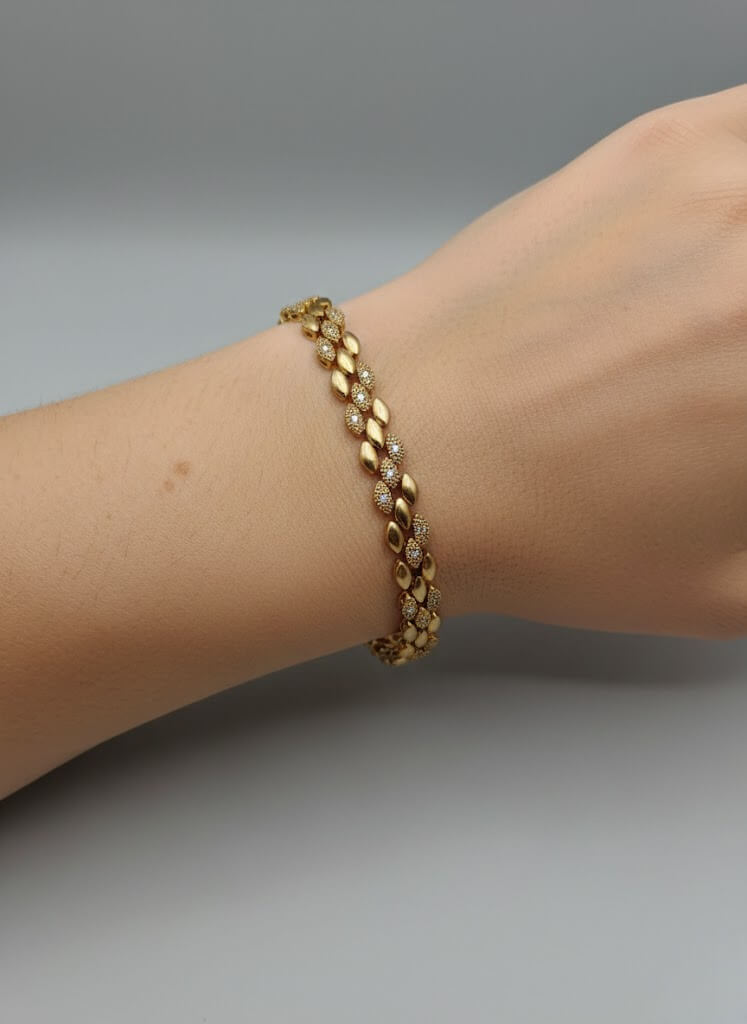 One Carat Style Textured Link Bracelet for Girls (Gold/Silver)