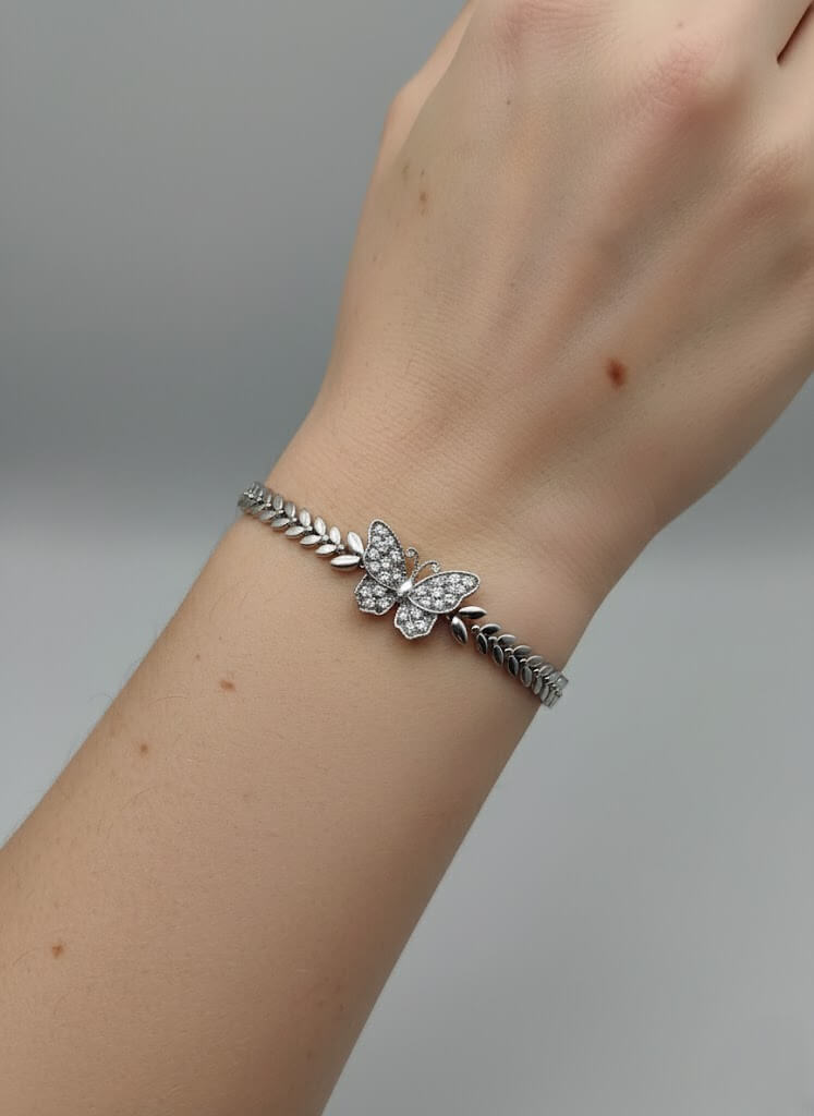 1 Carat Butterfly Stone Bracelet in Silver for Girls