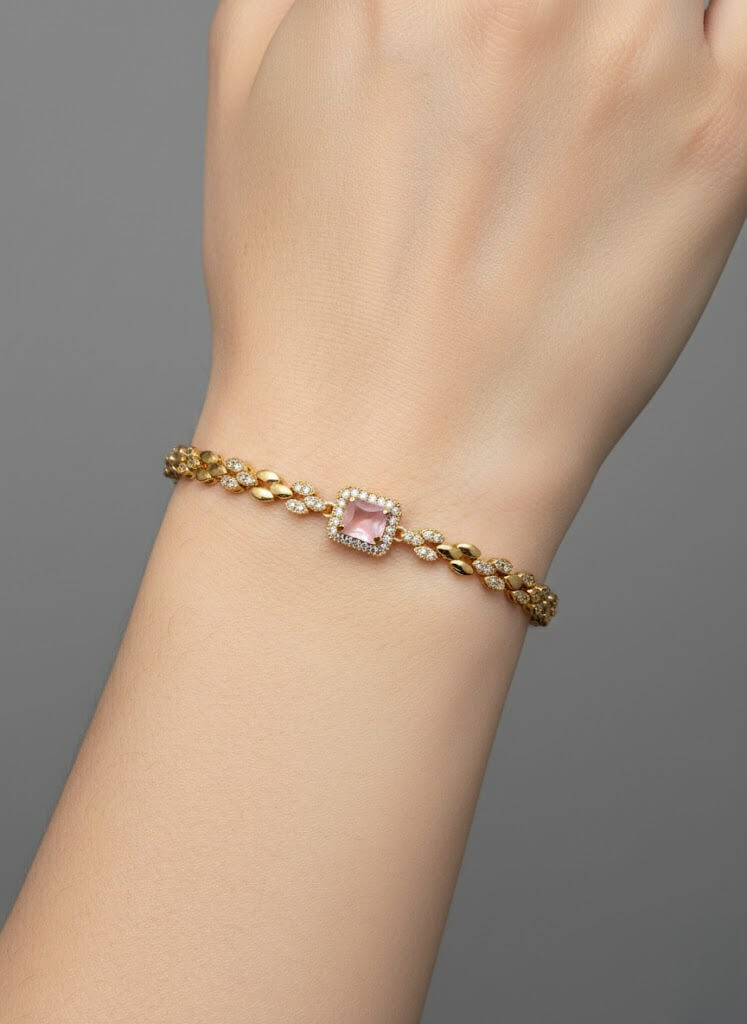 1 Carat Square Stone Bracelet for Girls Party Wear