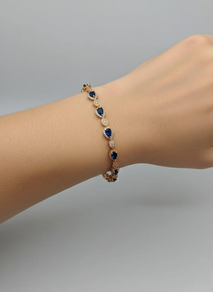 1 Carat Teardrop Stone Girls Bracelet in Gold Tone