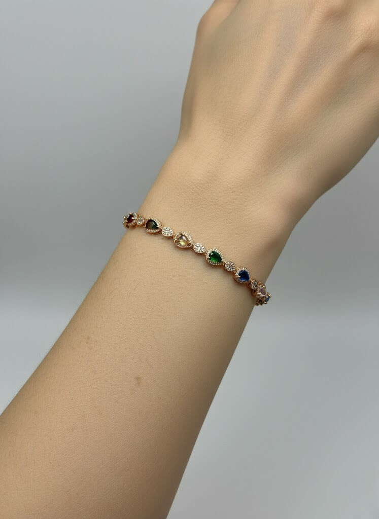 1 Carat Teardrop Stone Girls Bracelet in Gold Tone