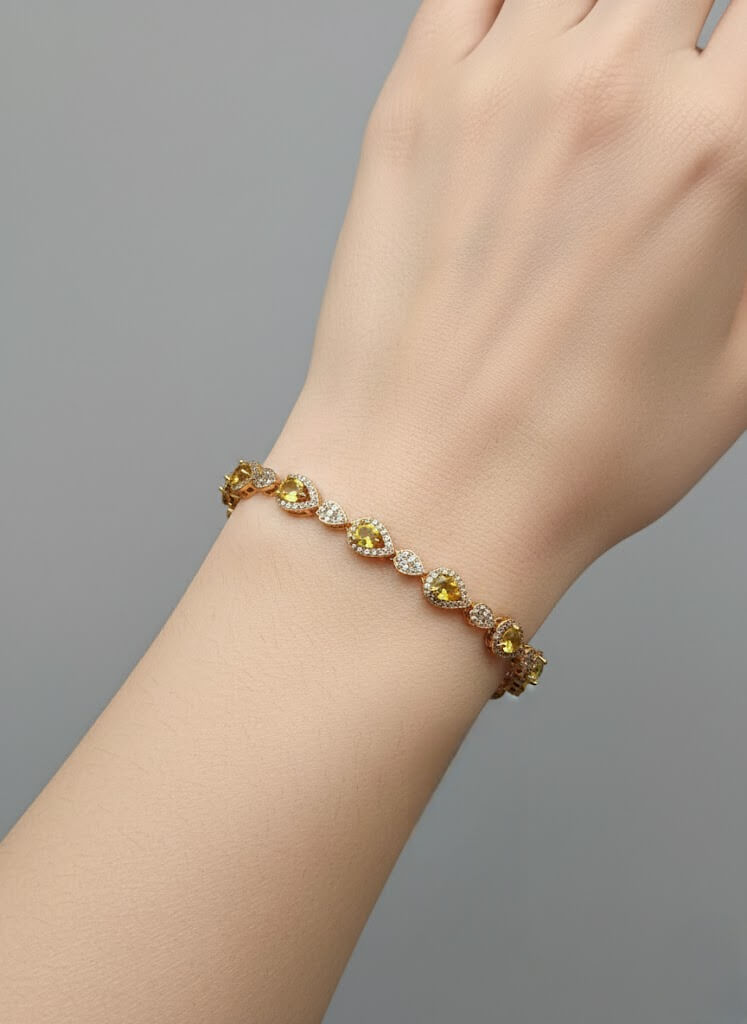 1 Carat Teardrop Stone Girls Bracelet in Gold Tone