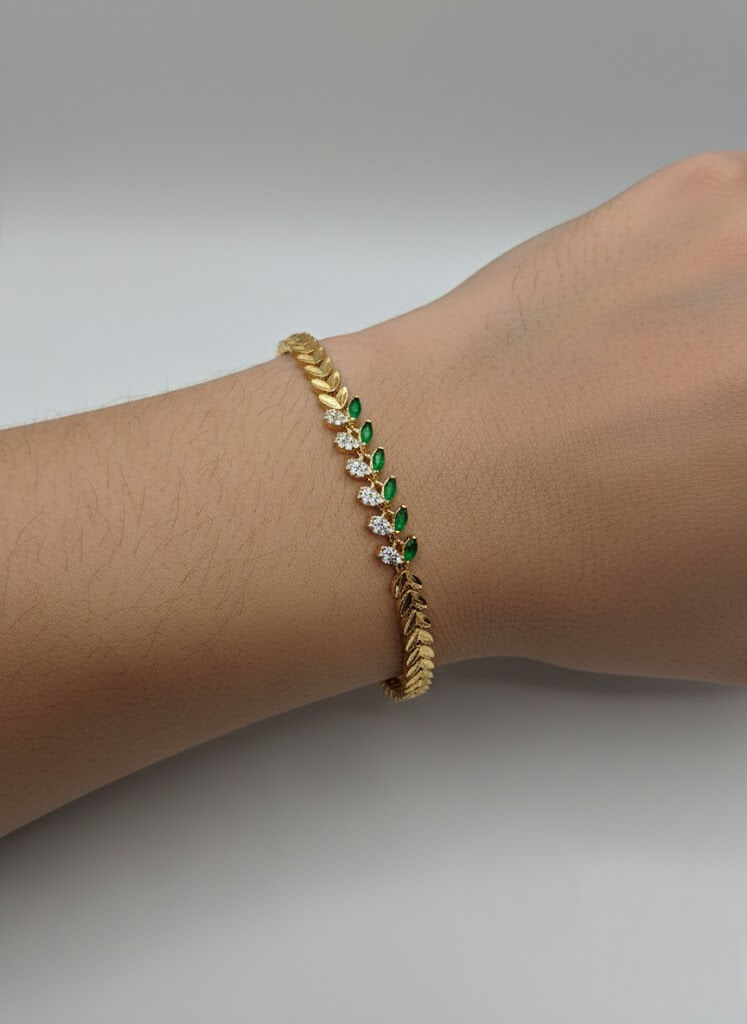 1 Carat Leaf Link Marquise Stone Bracelet for Girls – Gold & Silver
