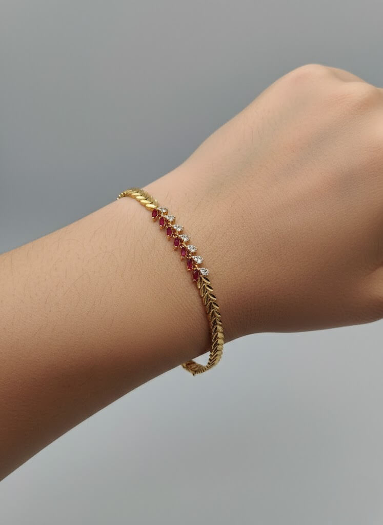 1 Carat Leaf Link Marquise Stone Bracelet for Girls – Gold & Silver