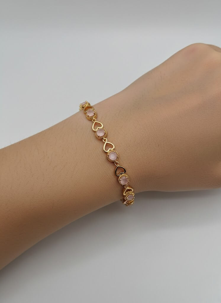 1-Carat Heart Link Stone Bracelet for Girls