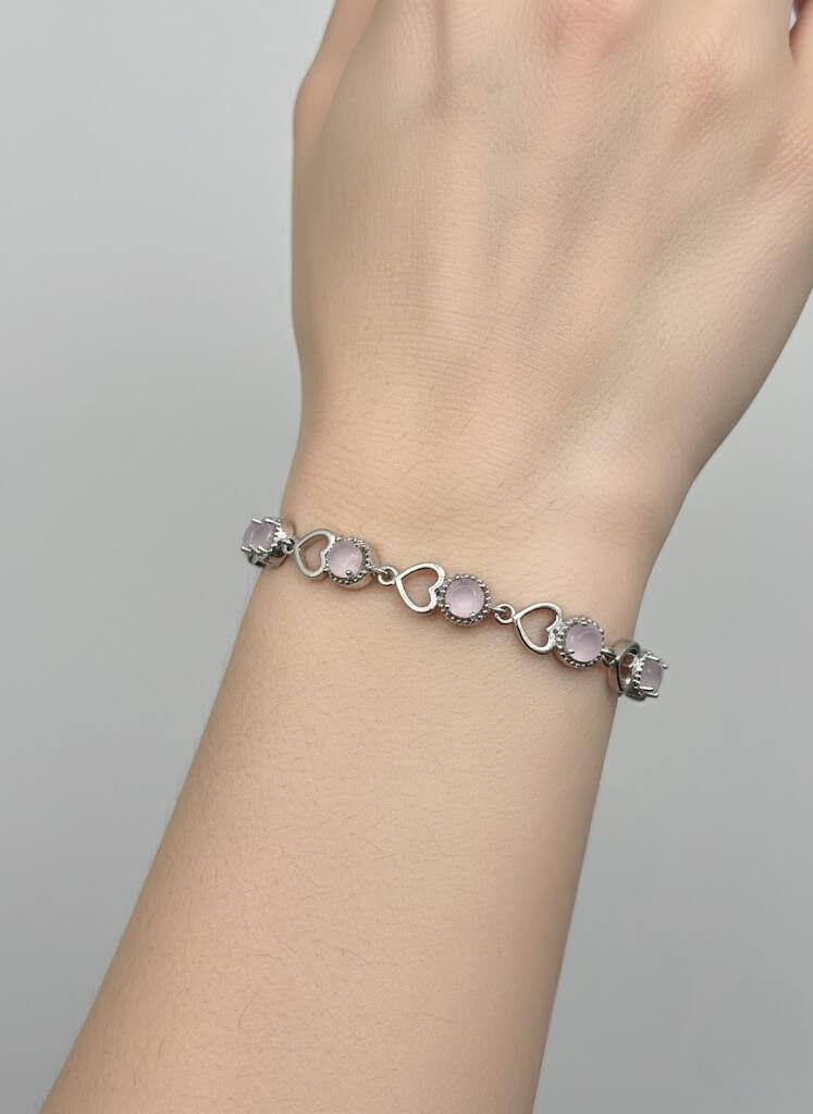 1-Carat Heart Link Stone Bracelet for Girls