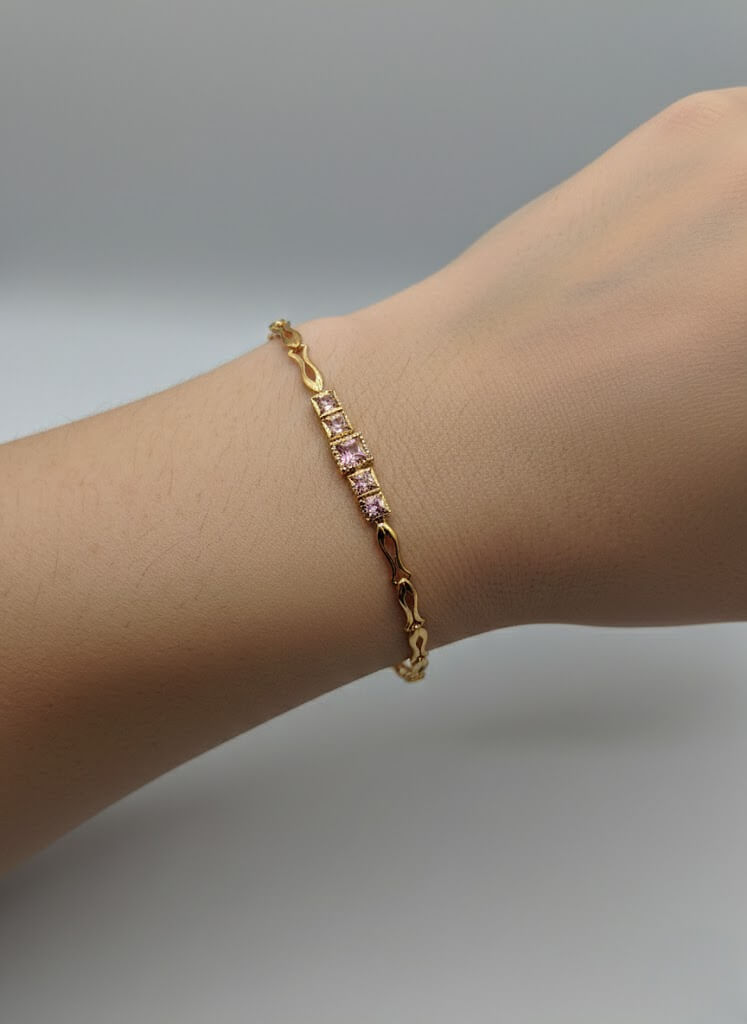 Square Halo Stone Link Bracelet for Girls
