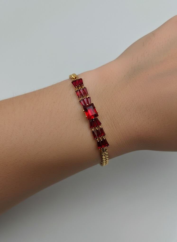 One Carat Crystal Chain Bracelet with Baguette Cut Accents