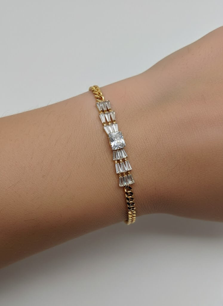 One Carat Crystal Chain Bracelet with Baguette Cut Accents