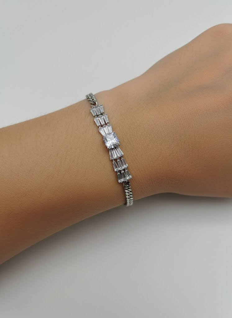 One Carat Crystal Chain Bracelet with Baguette Cut Accents
