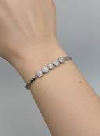 Silver Heart Link One Carat Pave Disc Bracelet