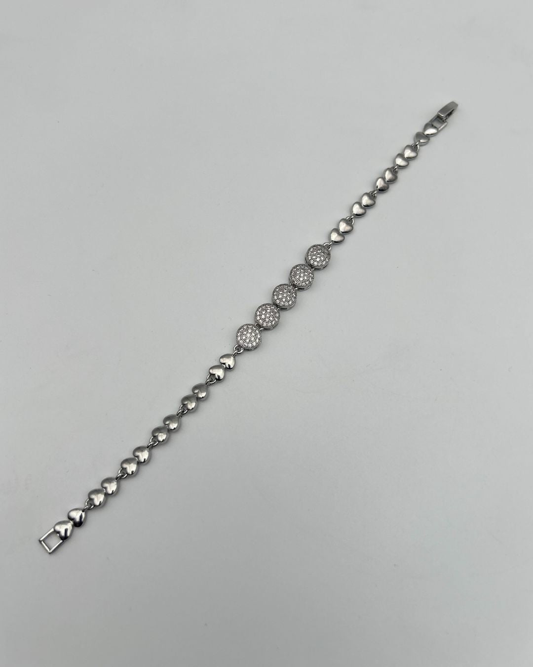 Silver Heart Link One Carat Pave Disc Bracelet
