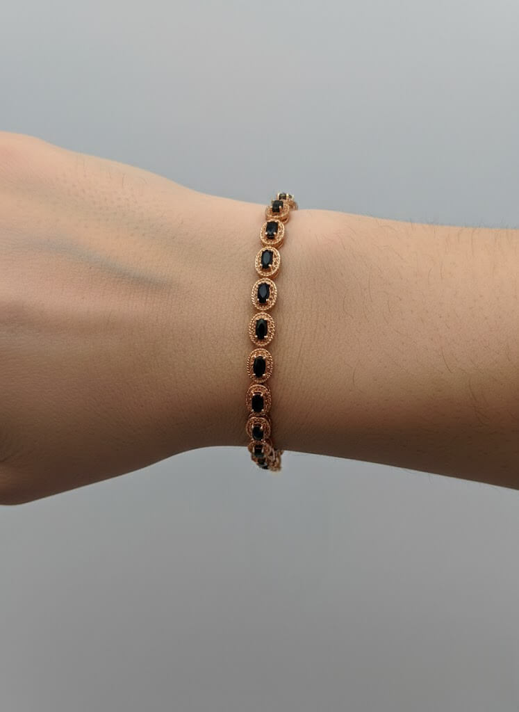 1 Carat Oval Halo Link Bracelet for Girls – Gold Mint & Gold Black