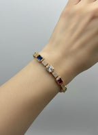 Multicolor Stone Link Bracelet with Pavé Details