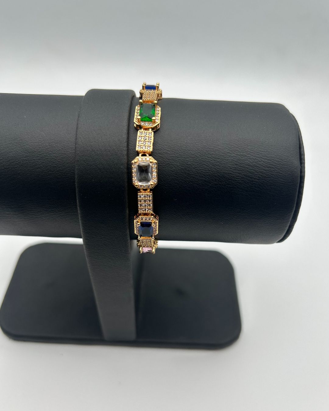 Multicolor Stone Link Bracelet with Pavé Details