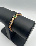 Multicolor Stone Link Bracelet with Pavé Details
