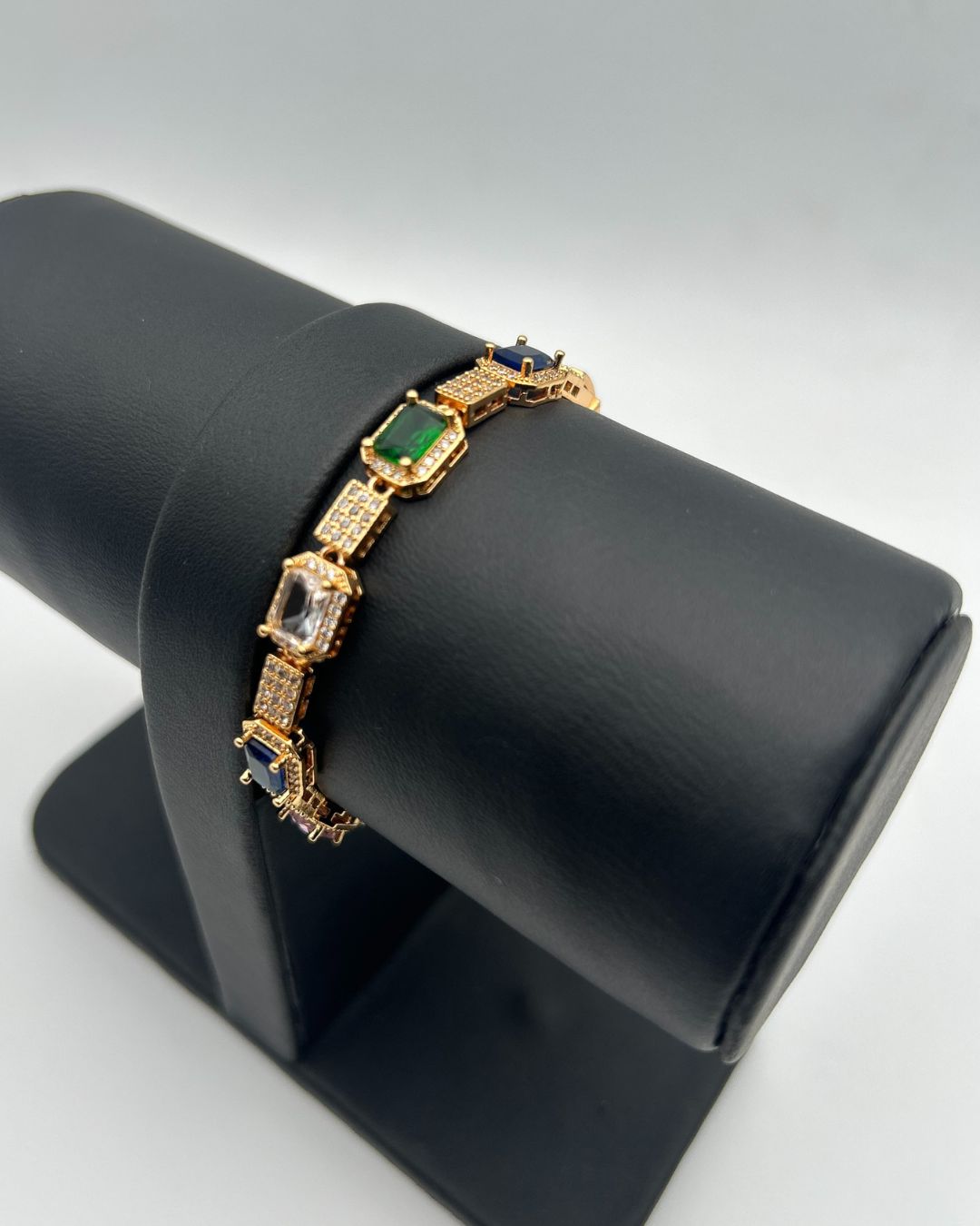 Multicolor Stone Link Bracelet with Pavé Details