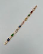Multicolor Stone Link Bracelet with Pavé Details
