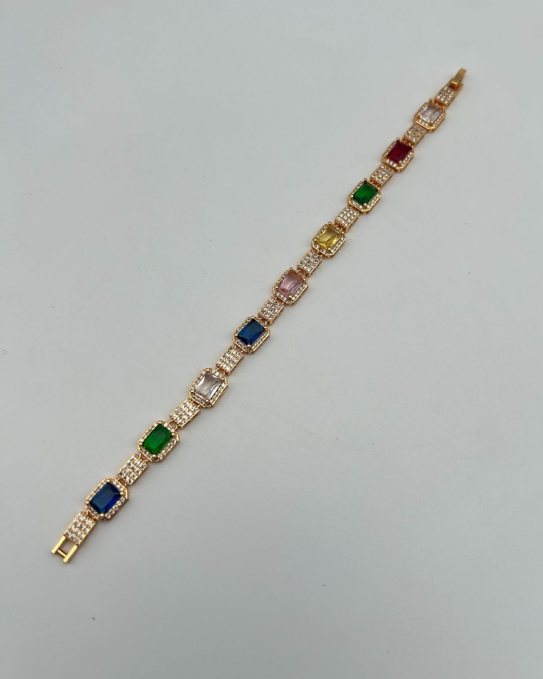 Multicolor Stone Link Bracelet with Pavé Details