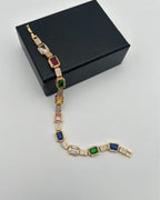 Multicolor Stone Link Bracelet with Pavé Details