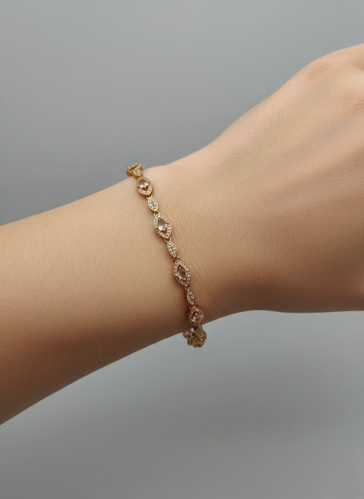 Gold Marquise Crystal Link Bracelet for Girls - White or Blue