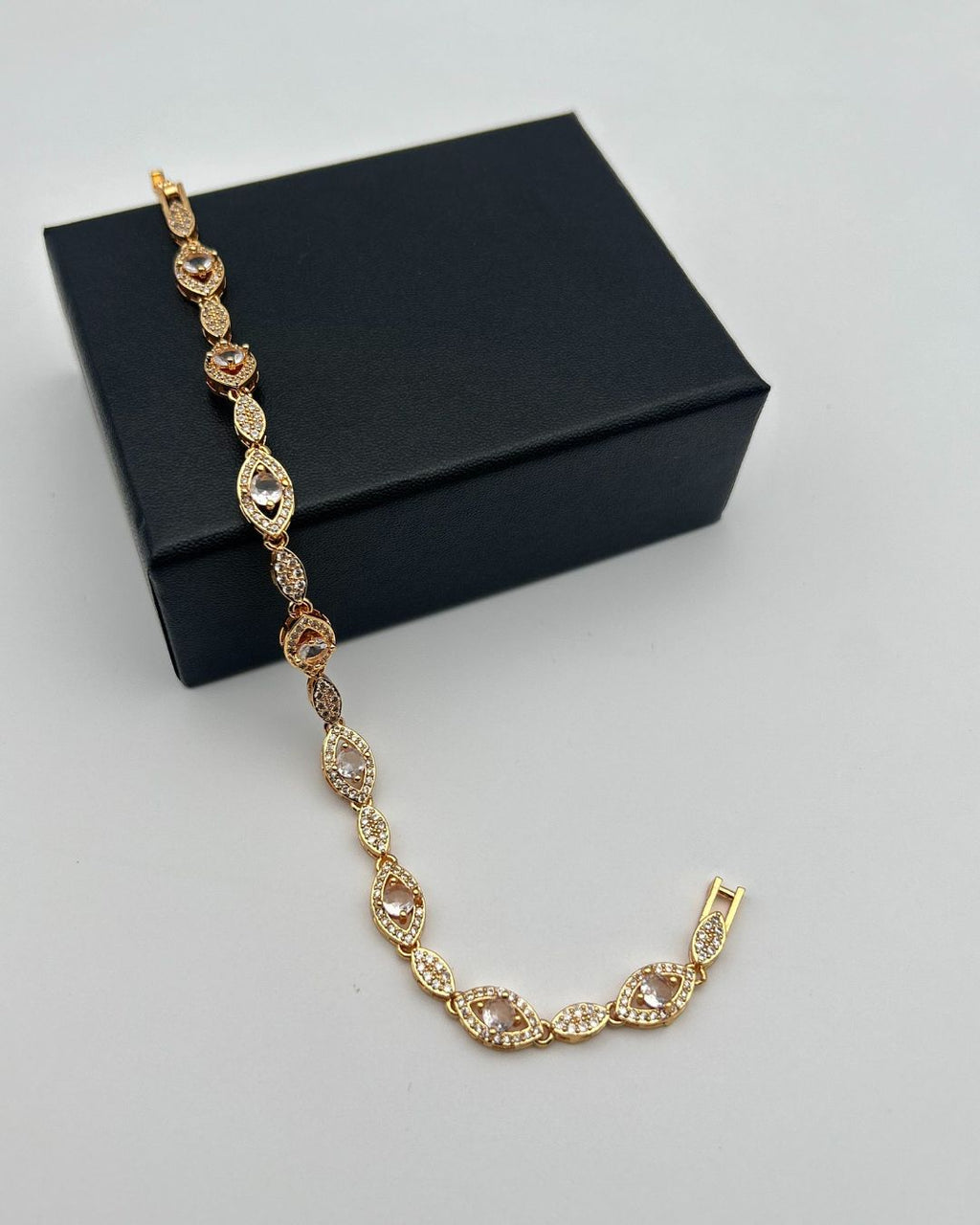Gold Marquise Crystal Link Bracelet for Girls - White or Blue