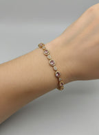 Gold Pink Oval Halo Link Bracelet 1 Carat Sparkle for Girls