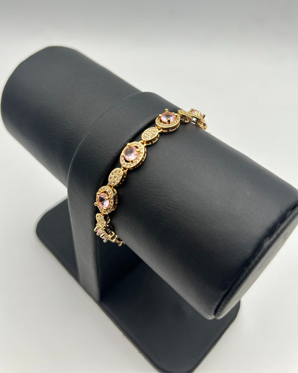 Gold Pink Oval Halo Link Bracelet 1 Carat Sparkle for Girls