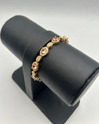 Gold Pink Oval Halo Link Bracelet 1 Carat Sparkle for Girls