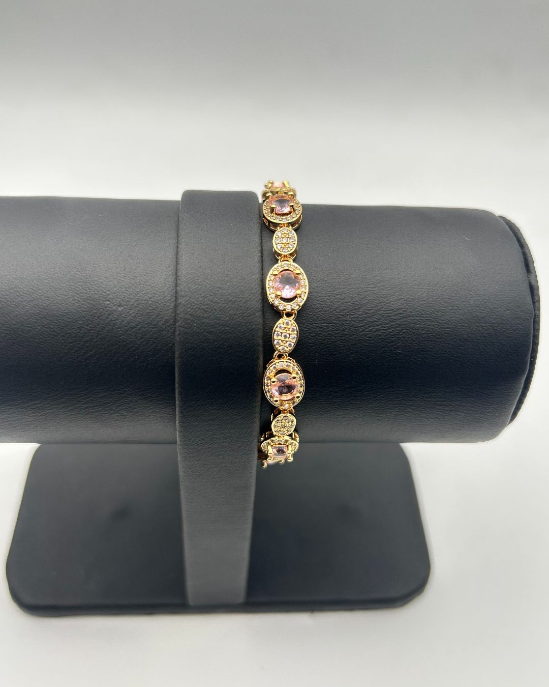 Gold Pink Oval Halo Link Bracelet 1 Carat Sparkle for Girls