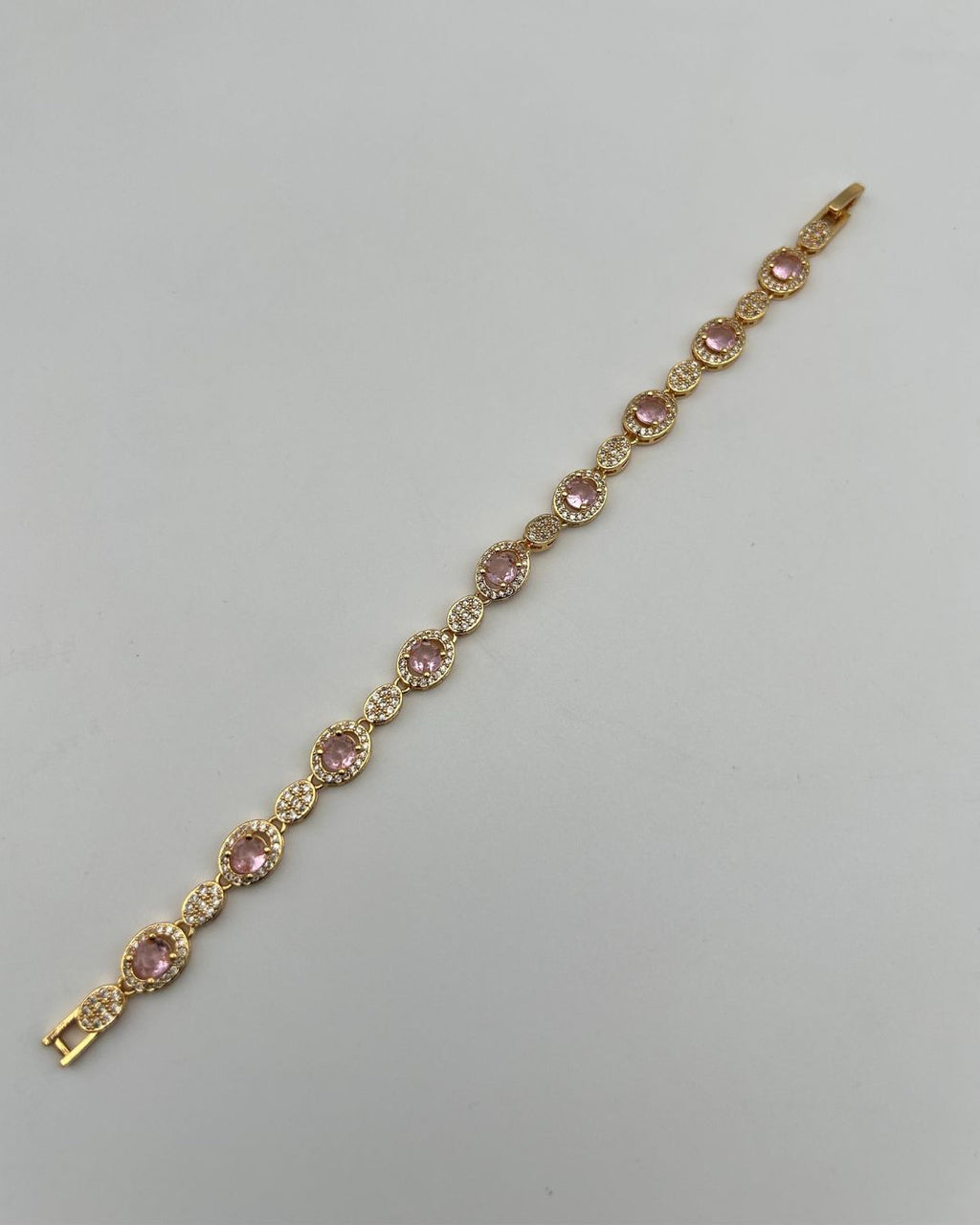 Gold Pink Oval Halo Link Bracelet 1 Carat Sparkle for Girls