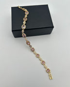 Gold Pink Oval Halo Link Bracelet 1 Carat Sparkle for Girls