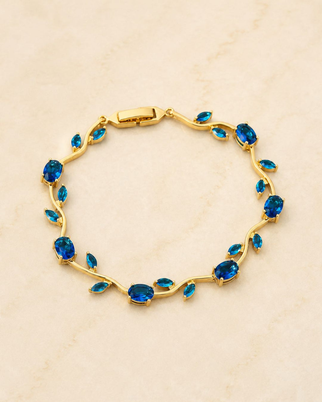 Gold Tone Tulip Crystal Bracelet with Floral Vine Design