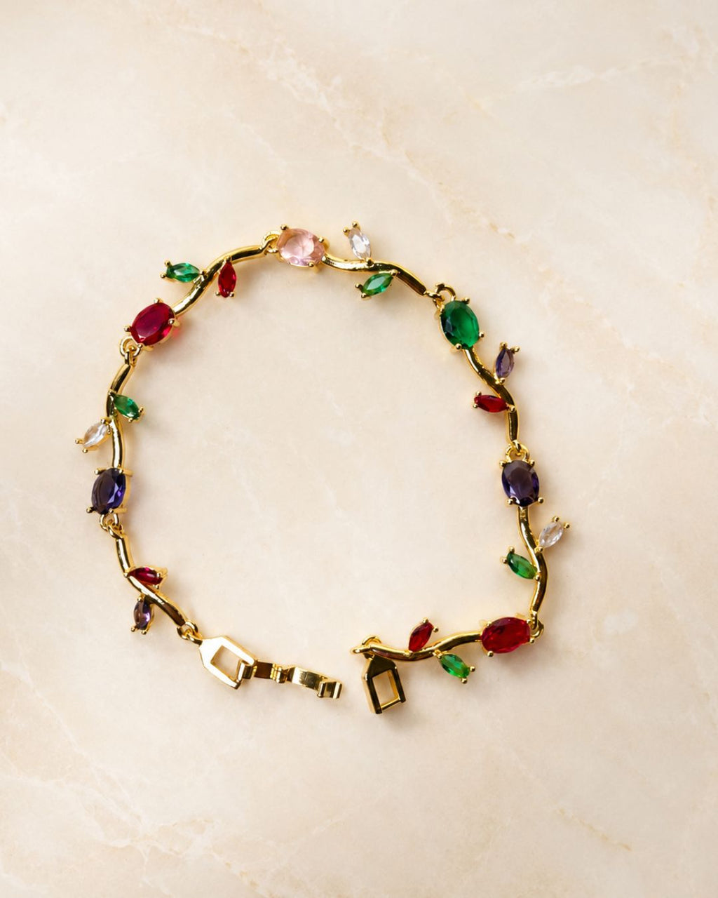 Gold Tone Tulip Crystal Bracelet with Floral Vine Design