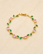 Gold Tone Tulip Crystal Bracelet with Floral Vine Design