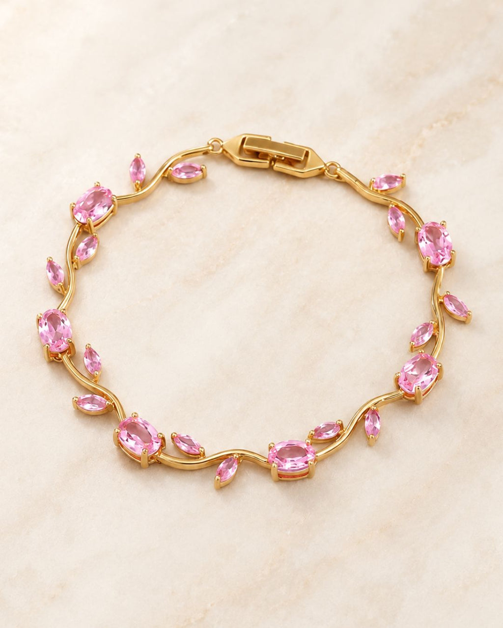Gold Tone Tulip Crystal Bracelet with Floral Vine Design