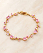 Gold Tone Tulip Crystal Bracelet with Floral Vine Design