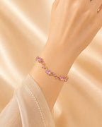 Gold Tone Tulip Crystal Bracelet with Floral Vine Design