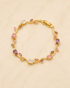 Gold Tone Tulip Crystal Bracelet with Floral Vine Design