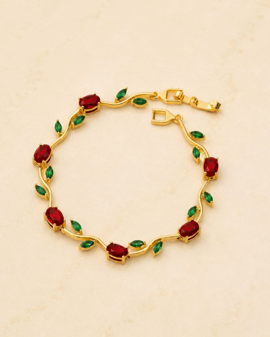 Gold Tone Tulip Crystal Bracelet with Floral Vine Design