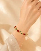 Gold Tone Tulip Crystal Bracelet with Floral Vine Design