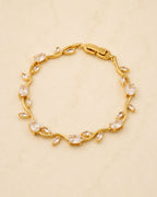 Gold Tone Tulip Crystal Bracelet with Floral Vine Design
